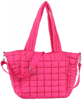Puffy Quilted Nylon Shopper Satchel JYE0507 FUCHSIA
